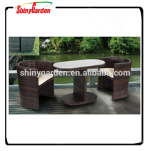3 peças Rattan Vime Set Outdoor Quintal Bistro Mesa de Jantar e Cadeira com Almofada, jardim conjunto de móveis de vime
